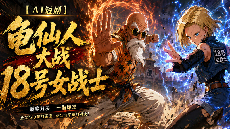 AI短剧 龟仙人大战18号女战士
