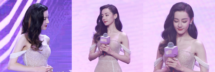 女明星 迪丽热巴 线下粉丝见面会活动现场 粉色透纱鲜花吊带裙 胜似女神降临
