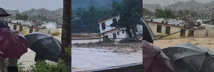 海南五指山 突发特大暴雨 三人被水冲走 房屋直接被洪水淹没 现场画面惨不忍睹
